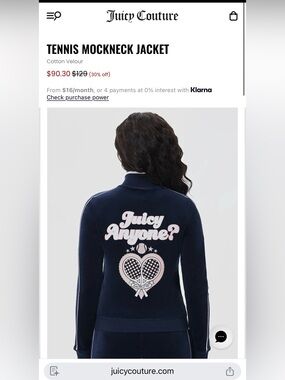 NWT Juicy Couture Women's Navy Pickleball Mockneck' Zip-up Velour Jacket